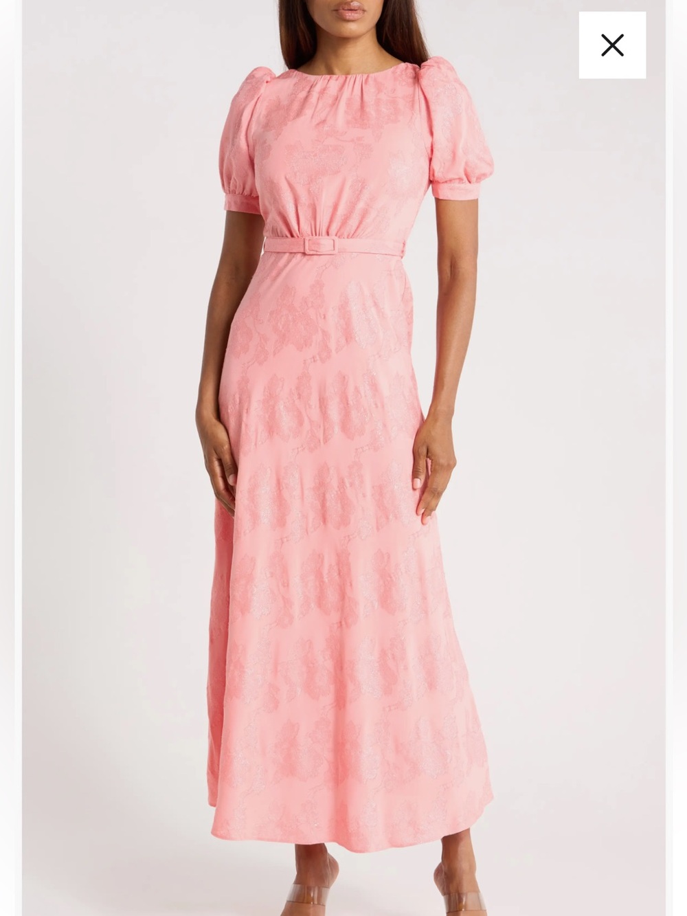 NWT LK Bennett Pearl Pink Puff-Sleeve Maxi/Midi Dress
